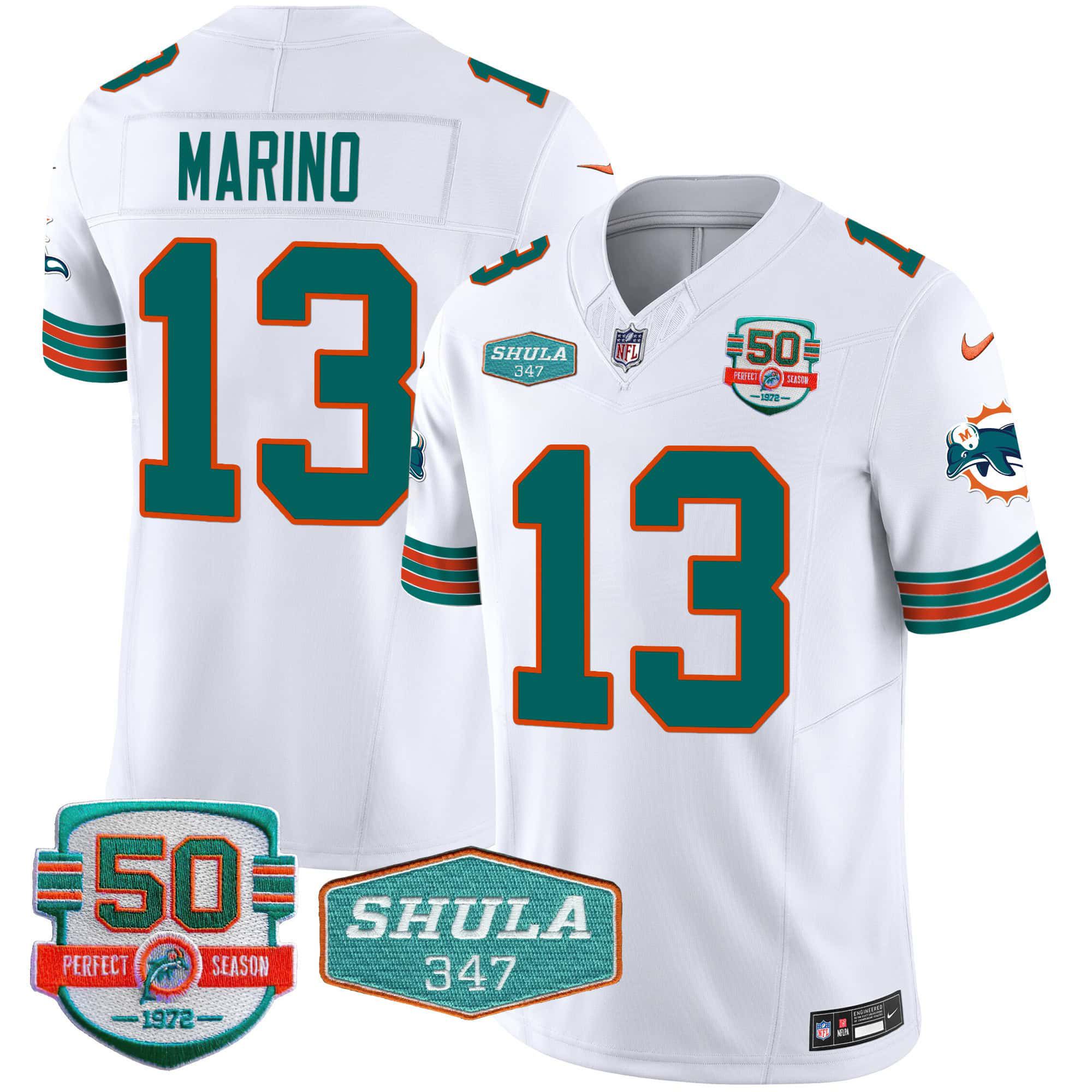 Men Miami Dolphins #13 Marino White 2024 Nike Throwback Shula 347 Patch Vapor NFL Jersey->indianapolis colts->NFL Jersey